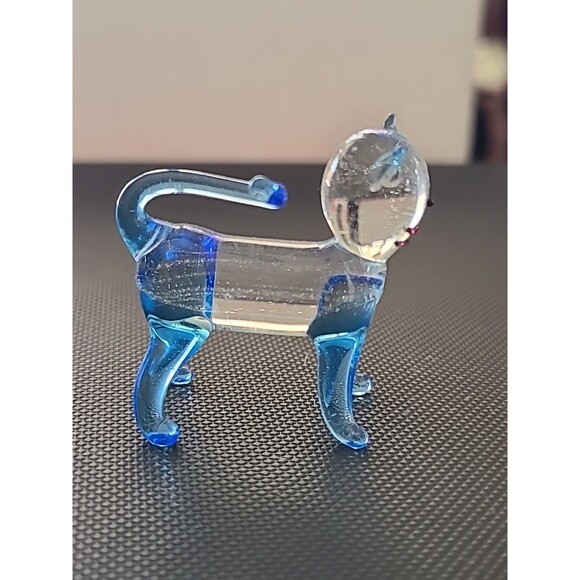 Vintage 70's  Clear  Cat Standing  Blue Hong Kong - Picture 4 of 4